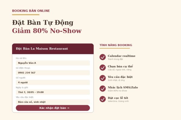 Form đặt bàn online tự động giảm no-show