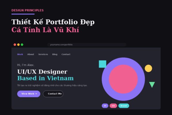 Mockup thiết kế portfolio website UI UX designer dark mode