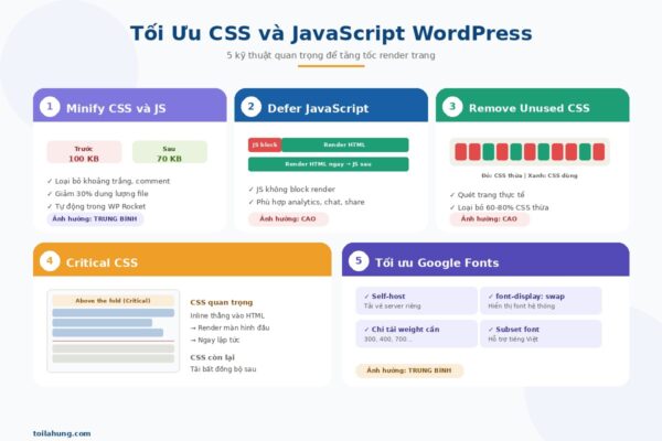 Minify, Defer, Remove Unused CSS, Critical CSS và tối ưu Google Fonts