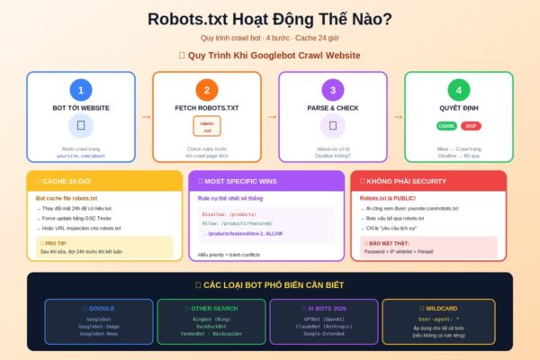 robots.txt hoạt động crawl bot 4 bước