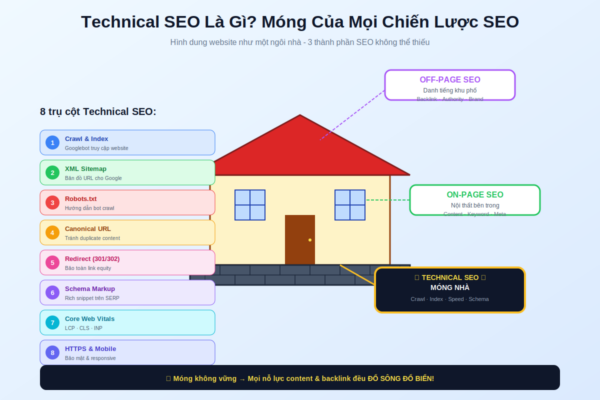 Technical SEO WordPress là gì - móng nhà của on-page SEO và off-page SEO
