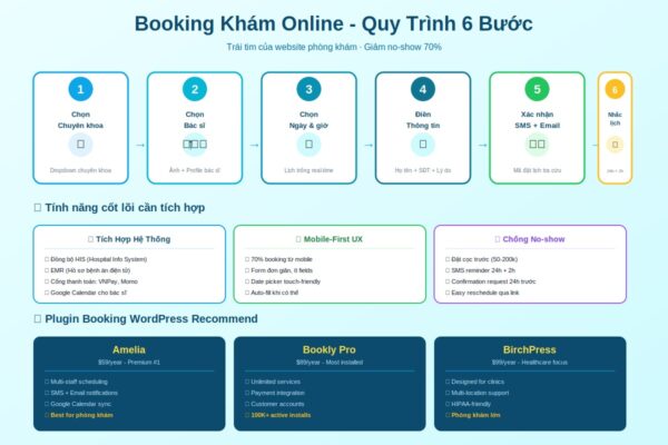 booking khám online quy trình 6 bước WordPress
