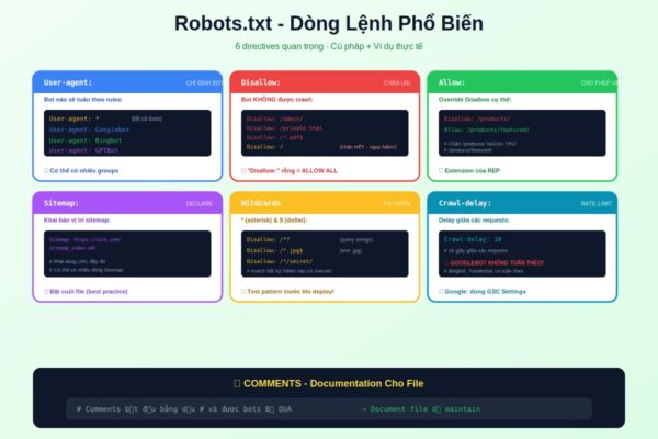dòng lệnh robots.txt User-agent Disallow Allow Sitemap