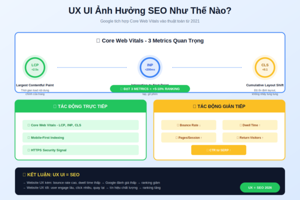 UX UI ảnh hưởng SEO Core Web Vitals LCP INP CLS