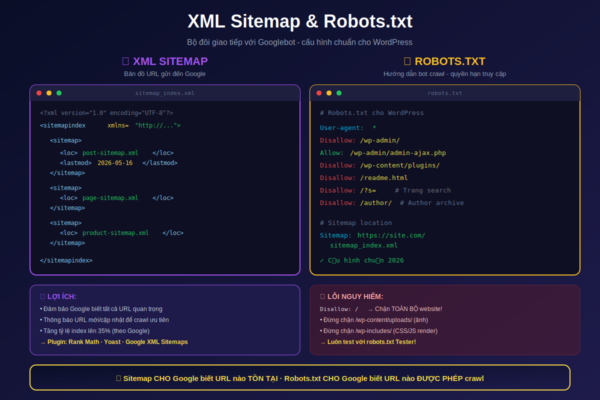 Cấu hình XML sitemap và robots.txt chuẩn cho WordPress technical SEO