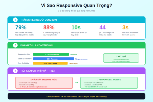 Vì sao responsive quan trọng UX revenue tiết kiệm chi phí