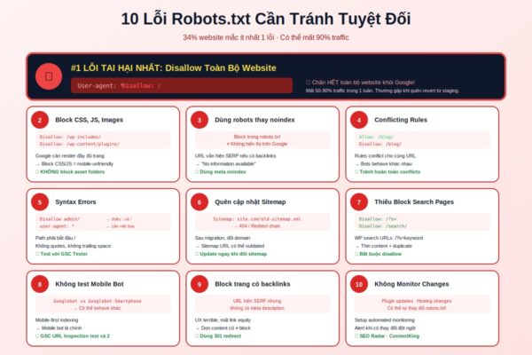10 lỗi robots.txt cần tránh nghiêm trọng SEO