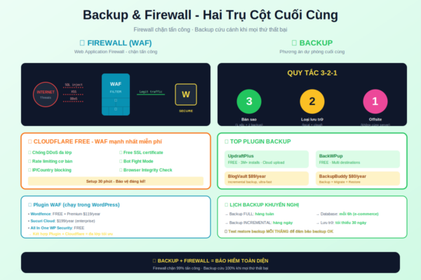 Backup firewall WordPress Cloudflare WAF UpdraftPlus quy tắc 3-2-1