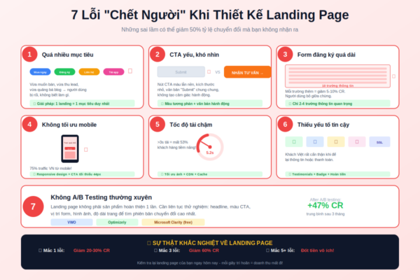 7 lỗi thường gặp khi thiết kế landing page làm giảm tỷ lệ chuyển đổi