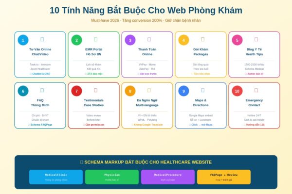 tính năng cần có cho website phòng khám 2026