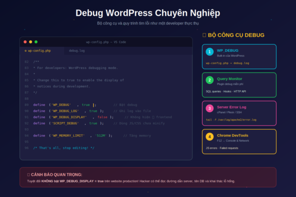 Cách debug lỗi WordPress với WP_DEBUG Query Monitor và server log