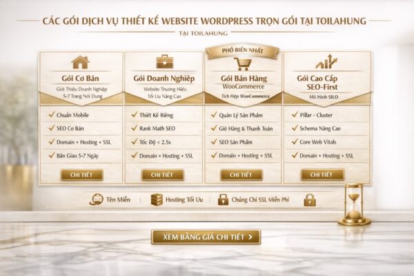 bảng giá các gói dịch vụ thiết kế website wordpress trọn gói tại toilahung