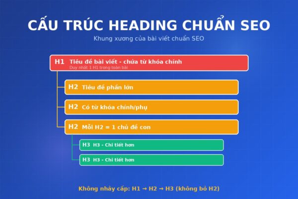 Cấu trúc heading chuẩn SEO - phân cấp H1 H2 H3 trong bài viết WordPress