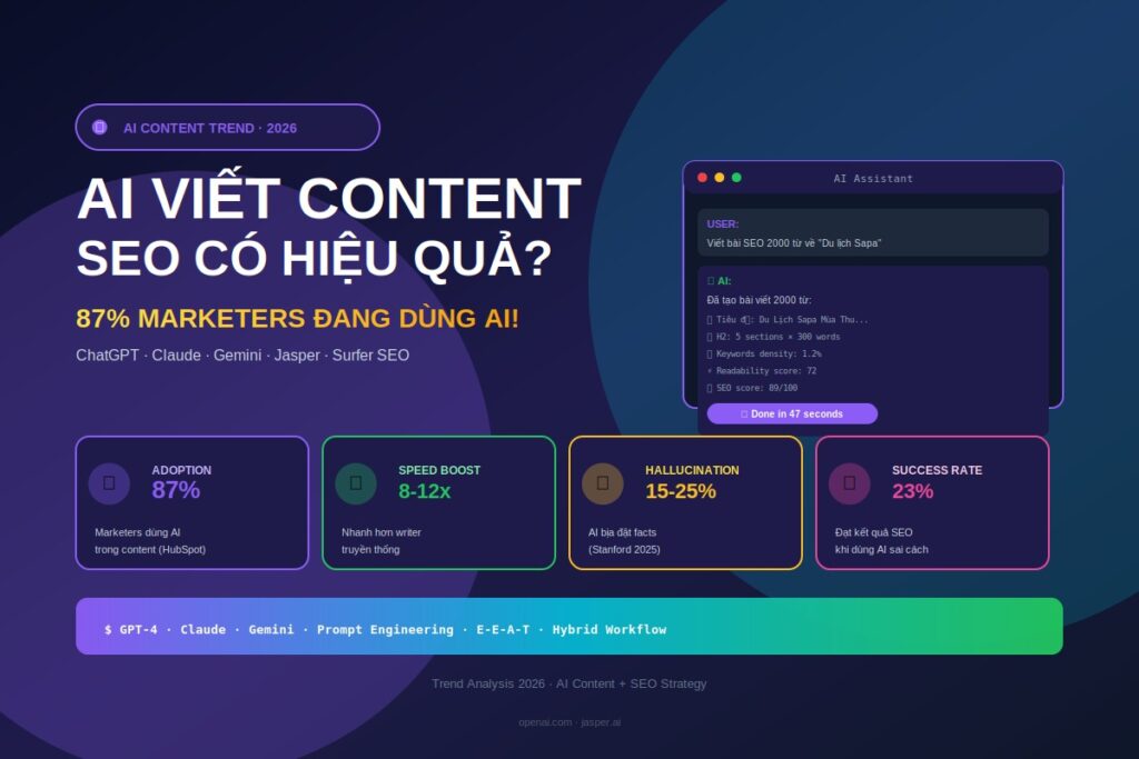 AI viết content SEO ChatGPT Claude Jasper 2026