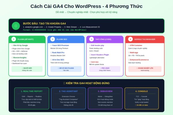 cách cài ga4 wordpress 4 phương thức tutorial